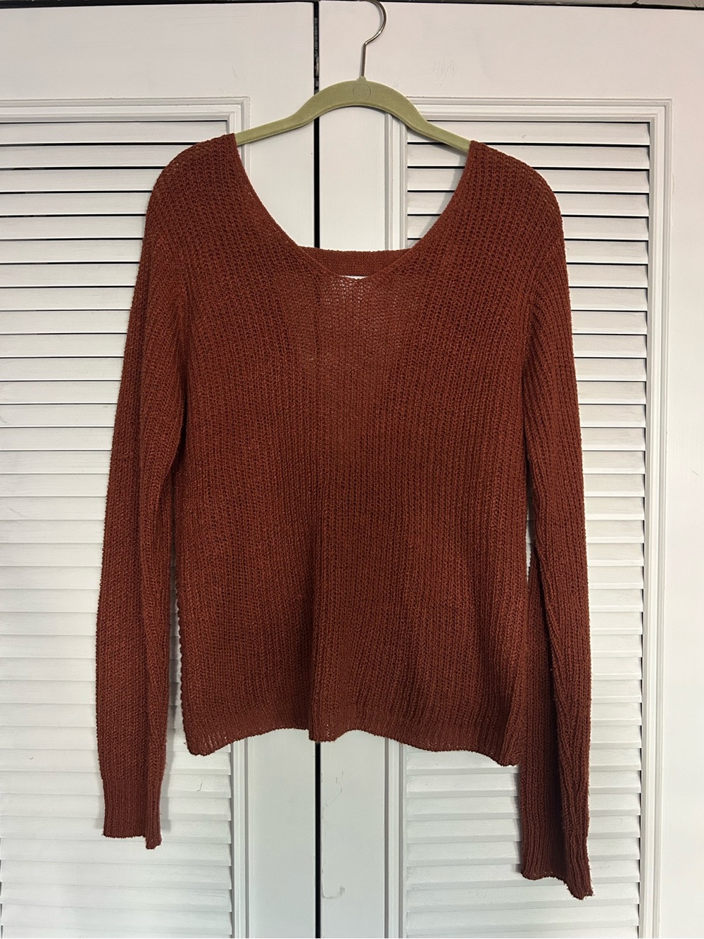 Blu Pepper Rust Orange Knit Open Back Women’s Sweater